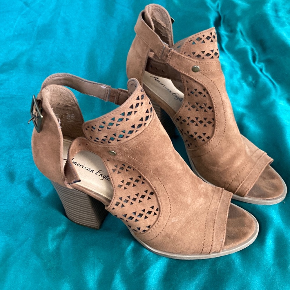 Boho Block Heels with Peep Toe - Picture 2 of 4